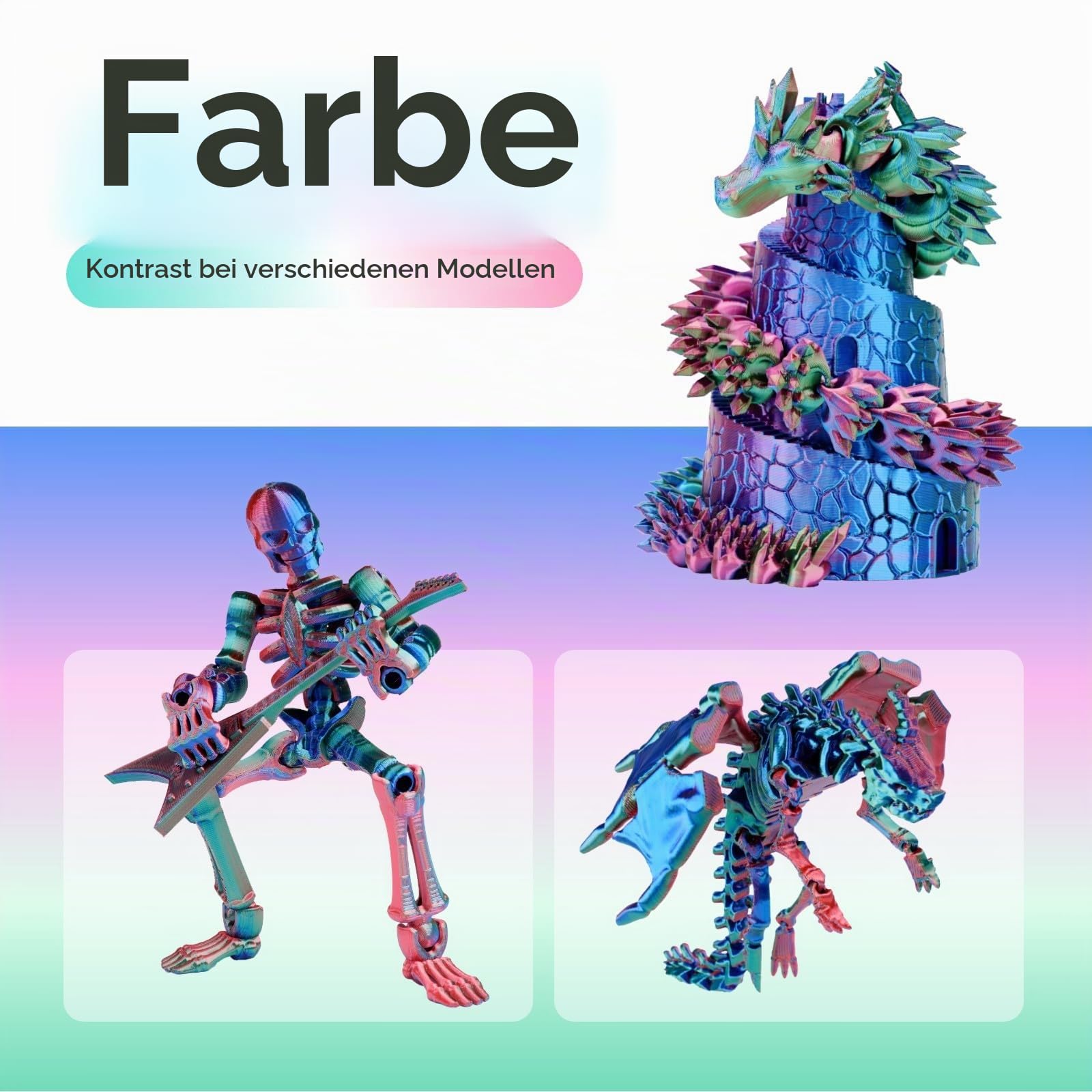 Conjure Silk PLA 3D Drucker Filament, 2KG 1.75mm Tri-Color Filament, Silk Hot Pink Blue Green PLA 3D Printing Filament