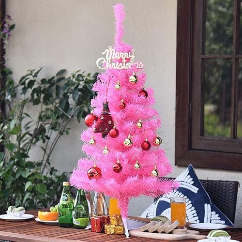 Miniatura 8 de Generic CHEFJOY - Árbol de Navidad artificial rosa, árbol de Navidad completo de 3 pies con base resistente, 116 puntas de ramas con bisagras sin