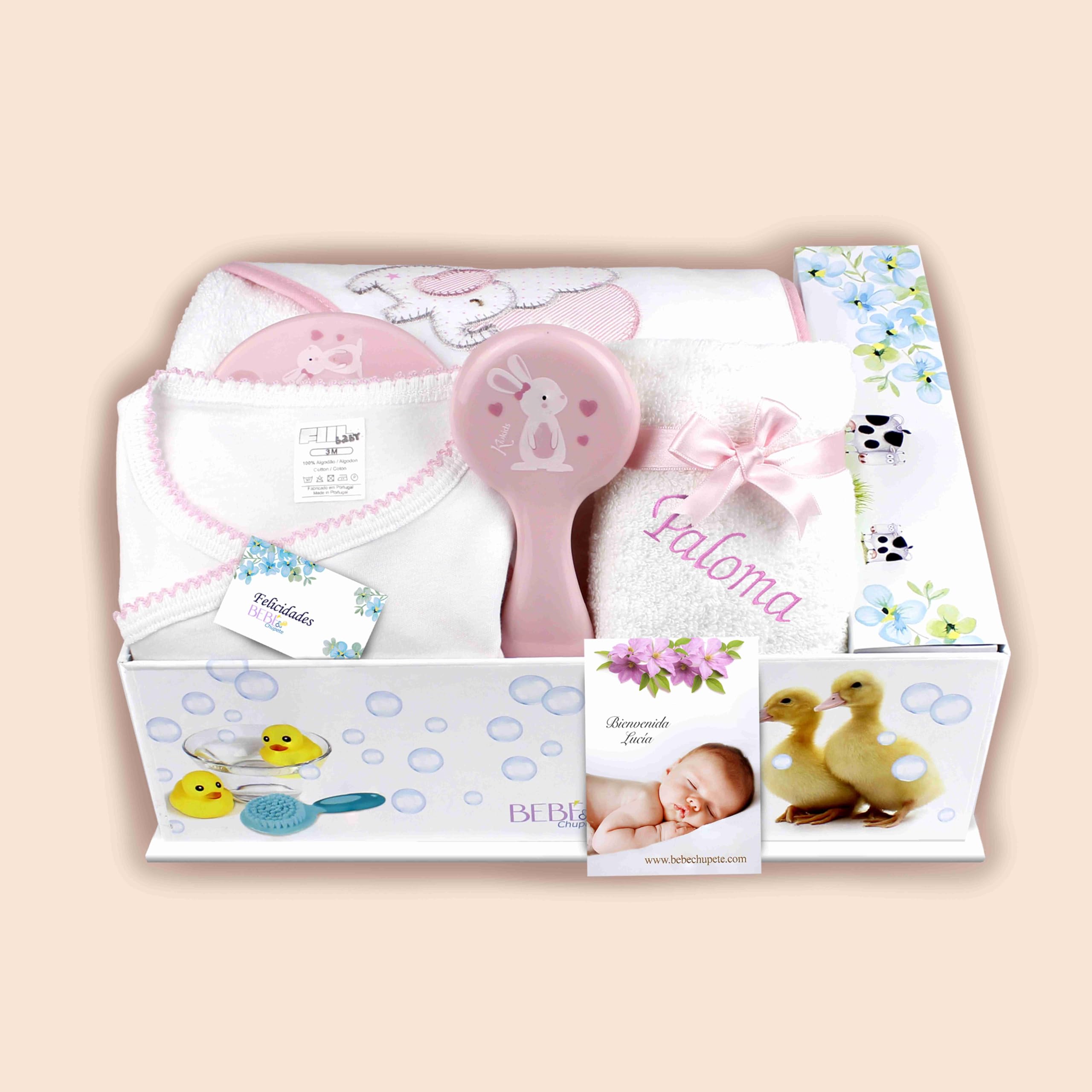 BEBÉCHUPETE Canastilla bebe Personalizada(Talla 0-3 meses)- Cestas bebe - Regalos bebes recien nacidos originales - Regalo bebe recien nacido niña -Recien nacido niño- Cosas para bebes (Rosa)