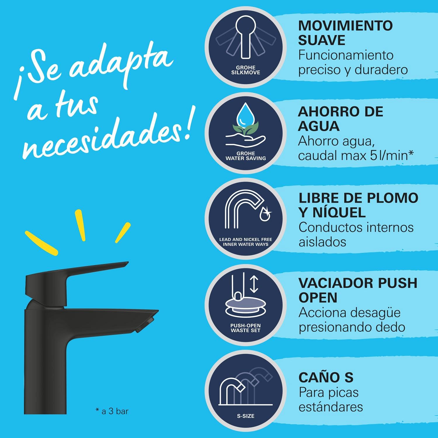 GROHE Start Monomando de lavabo 1/2" Tamaño S QuickFix (Ahorro agua), Negro mate 235502432