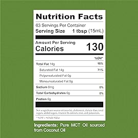 100% Coconut MCT Oil Liquid - MCT Oil C8 C10 for Sustained Mental Energy & Focus Support Great for Smoothies Salads Coffee & More - Palm Free Vegan Keto & Paleo Friendly 60+ Servings (32 Fl Oz)