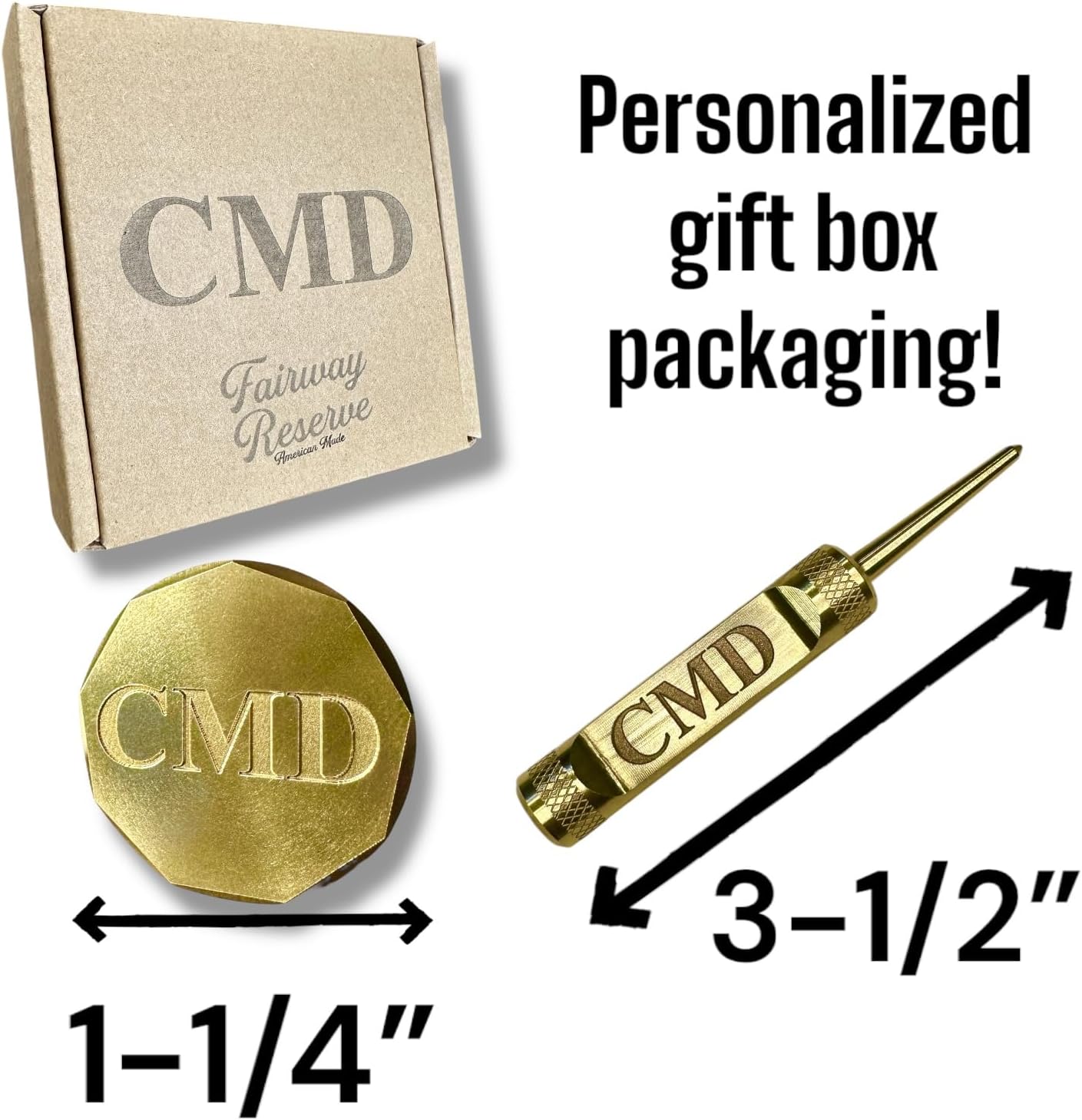 Personalized Golf Ball Marker & Golf Divot Tool - Solid Brass, 100% USA-Made Custom Golf Accessories for Men and Perfect Gifts for Golfers