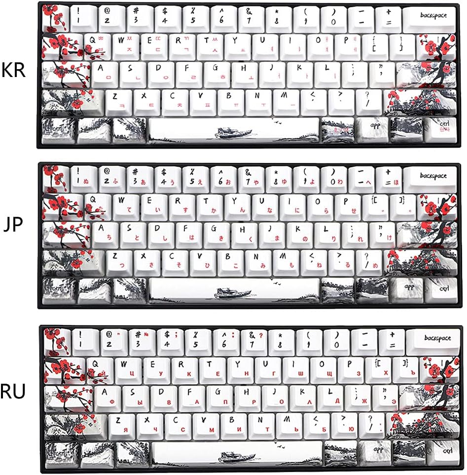 PBT Five Sides Dye-subbed 71 Keycaps with Unique Chinese Plum Blossom Theme DIY for Japanese/Korean/Russian to Choose Custom Keycaps