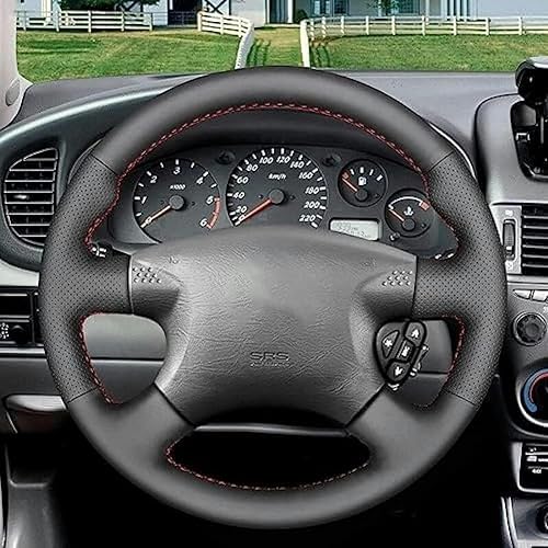 Miniatura 2 de Funda de cuero artificial para volante hecha a mano, para Nissan para X-Trail (T30) 2001-2003, funda de cuero negro para volante de automóvil