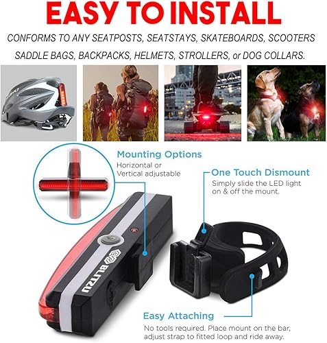 Miniatura 5 de BLITZU Juego de luces LED para bicicleta Cyborg 168H 168H o luz trasera 168T, recargable por USB, luces LED para bicicleta delantera y trasera,