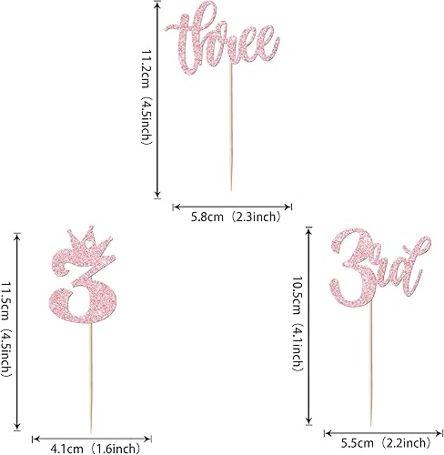 Miniatura 2 de Paquete de 24 adornos para cupcakes con purpurina para tercer cumpleaños, corona, decoración de pastel para tercer baby shower, aniversario,