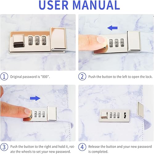Miniatura 9 de Mousbull Diario de mármol con cerradura y bolígrafo, diario A5 recargable para niñas y mujeres, 192 páginas, bonito cuaderno con cerradura de