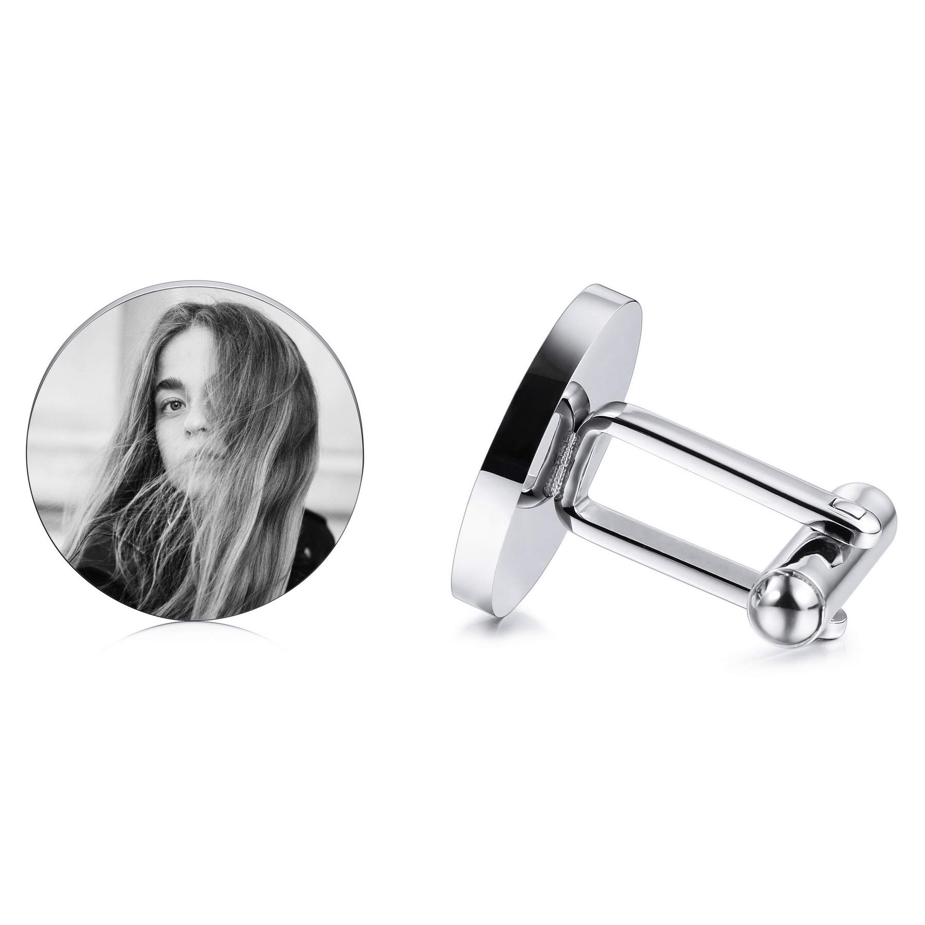 MeMeDIY Gemelos para Hombre Personalizado con Foto/Inicial/Texto Acero Inoxidable Juego de Gemelos para Bodas Plata Gemelos Iniciales Gemelos para Camisa Traje Esmoquin Negocio Padrinos Regalo