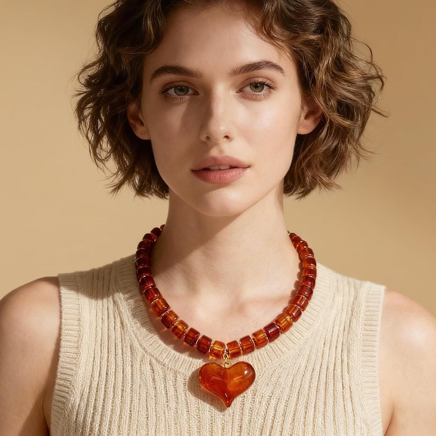 Chunky Heart Penadnt Necklace for Women Statement Boho Puff Heart Necklaces Big Acrylic Beaded Chain Jewelry Gift - Image 4