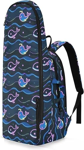 Miniatura 2 de Bolsa de tenis unisex de gran almacenamiento, ballena fluorescente, onda azul, 2 raquetas, bolsa con almohadilla protectora para adolescentes,