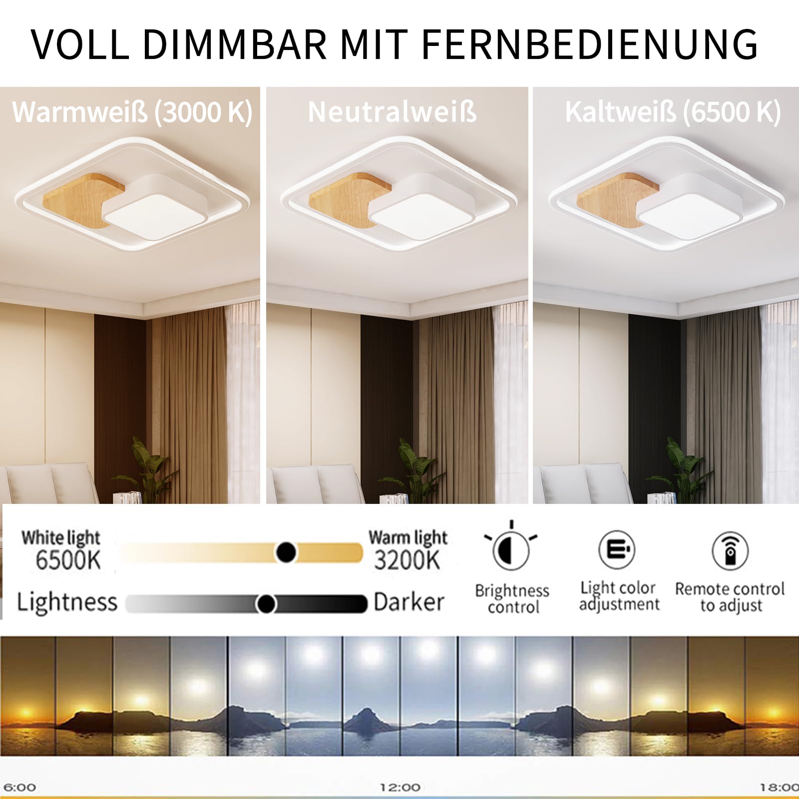 Style Home LED Deckenleuchte 93W, Dimmbar Mit Fernbedienung – 3000K-6000K, 52x52 Cm