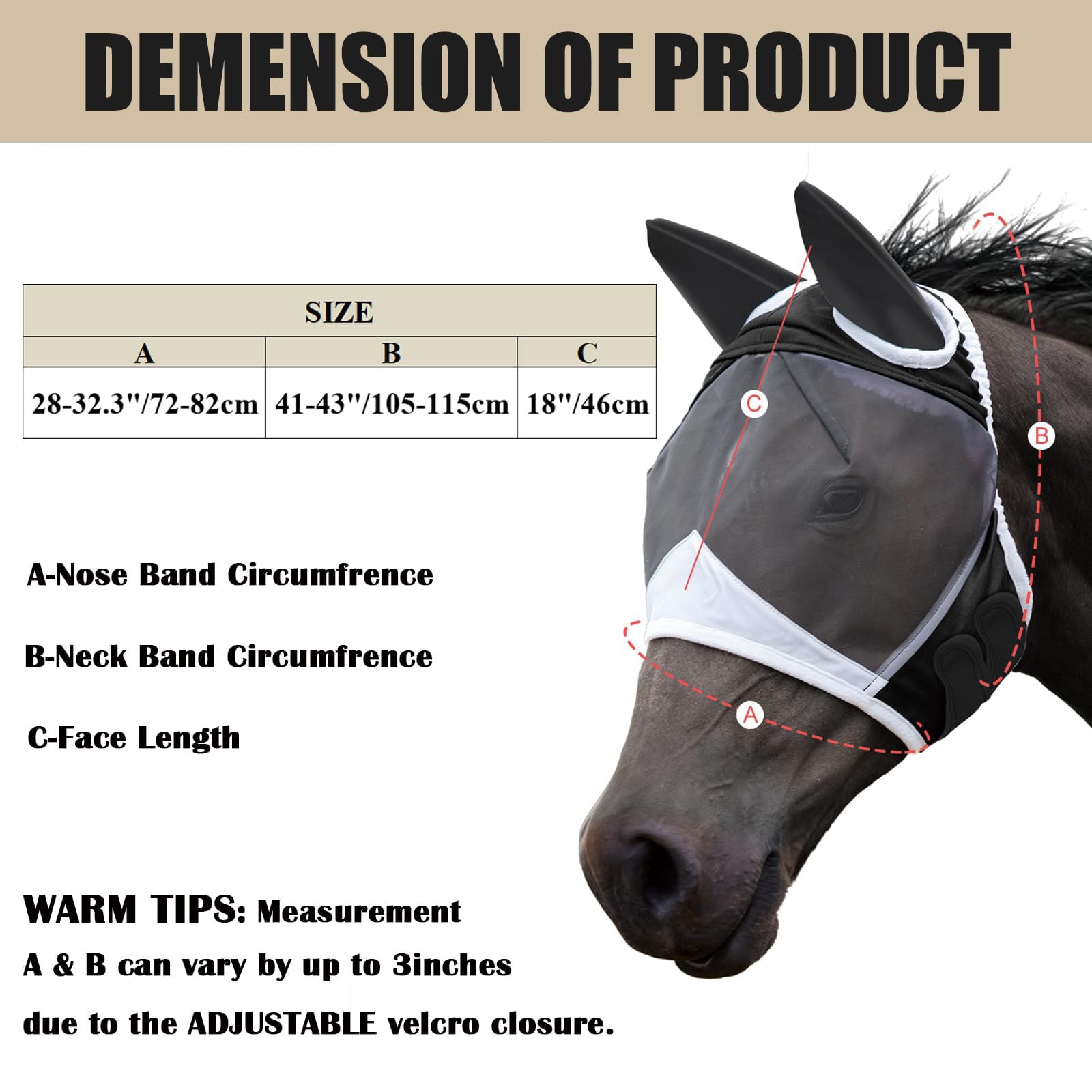 Máscara Anti Moscas para Caballo，Elasticidad Máscara Anti-Moscas Protección con Orejas，Excelente Comodidad con Protección UV，Adecuado para Caballos Afectados por Mosquitos