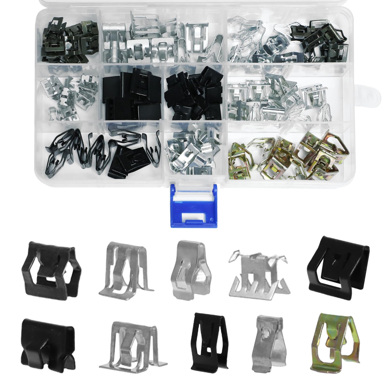 100Pcs Car U-Clips,Trim Panel Spring Clip,Automotive Clips Body Parts Trim,Dash Retainer Clips,Moulding Clip Kit 4A0-867-276A (10 Sizes)