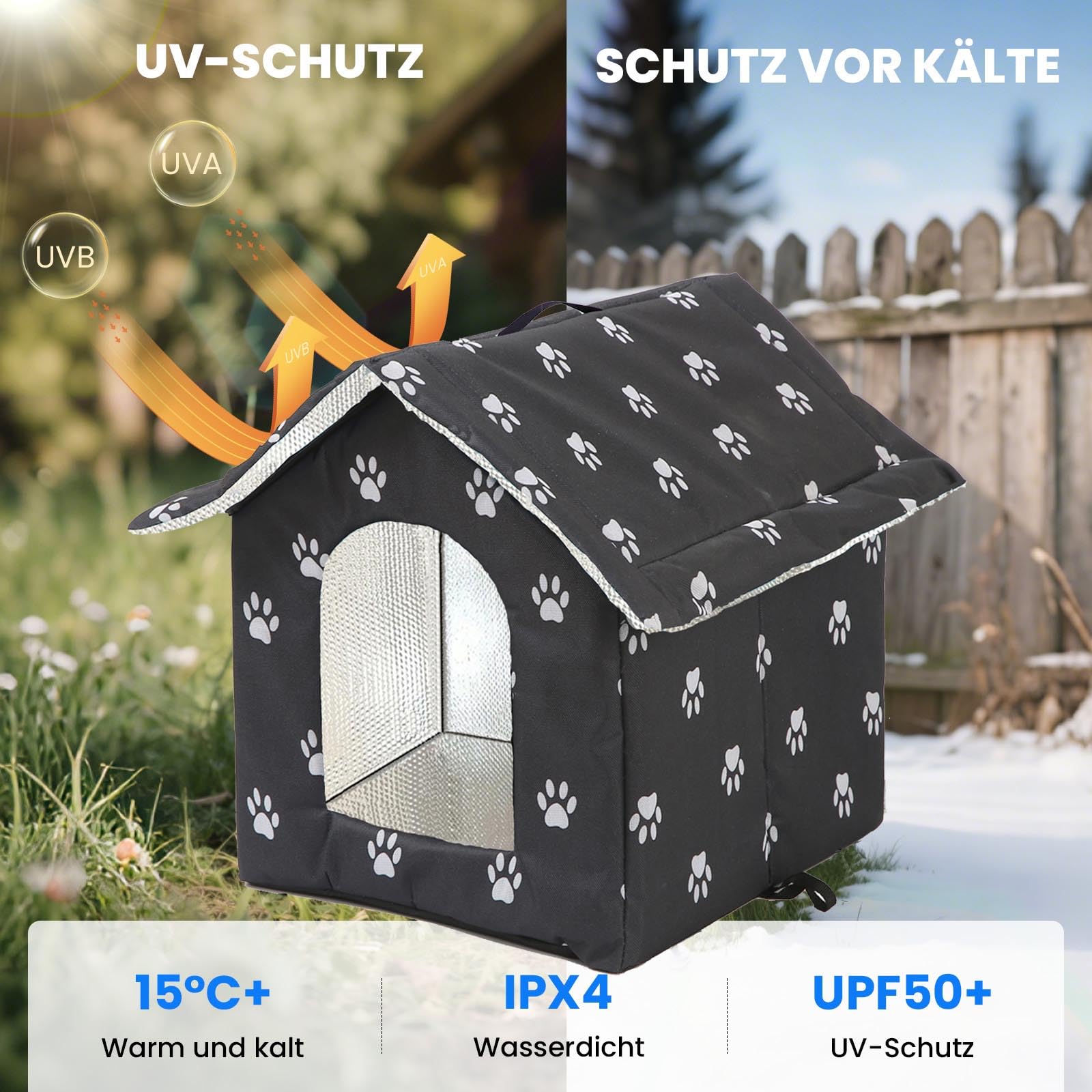 Casetta per Gatti per Esterni, Casetta per Gatti, Impermeabile, Cuccia Gatto Esterno Inverno con Tenda Timovibile