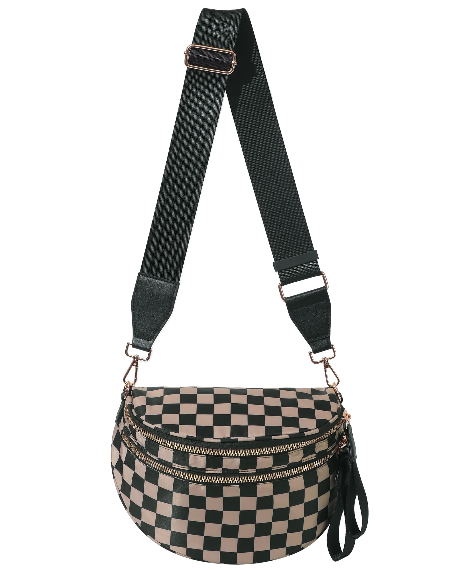 Hitnow Checkered Bum Bag for Women, Roomy Crossbody Fanny Pack with Plus Size Adjustable Strap (Khaki Checkered)