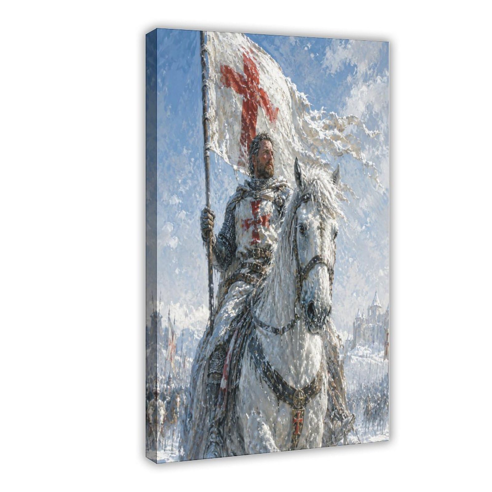 W7c8u2x3 Frame-Style-22 Crusader Knight Canvas Wall Art, Renaissance Art Living Room
