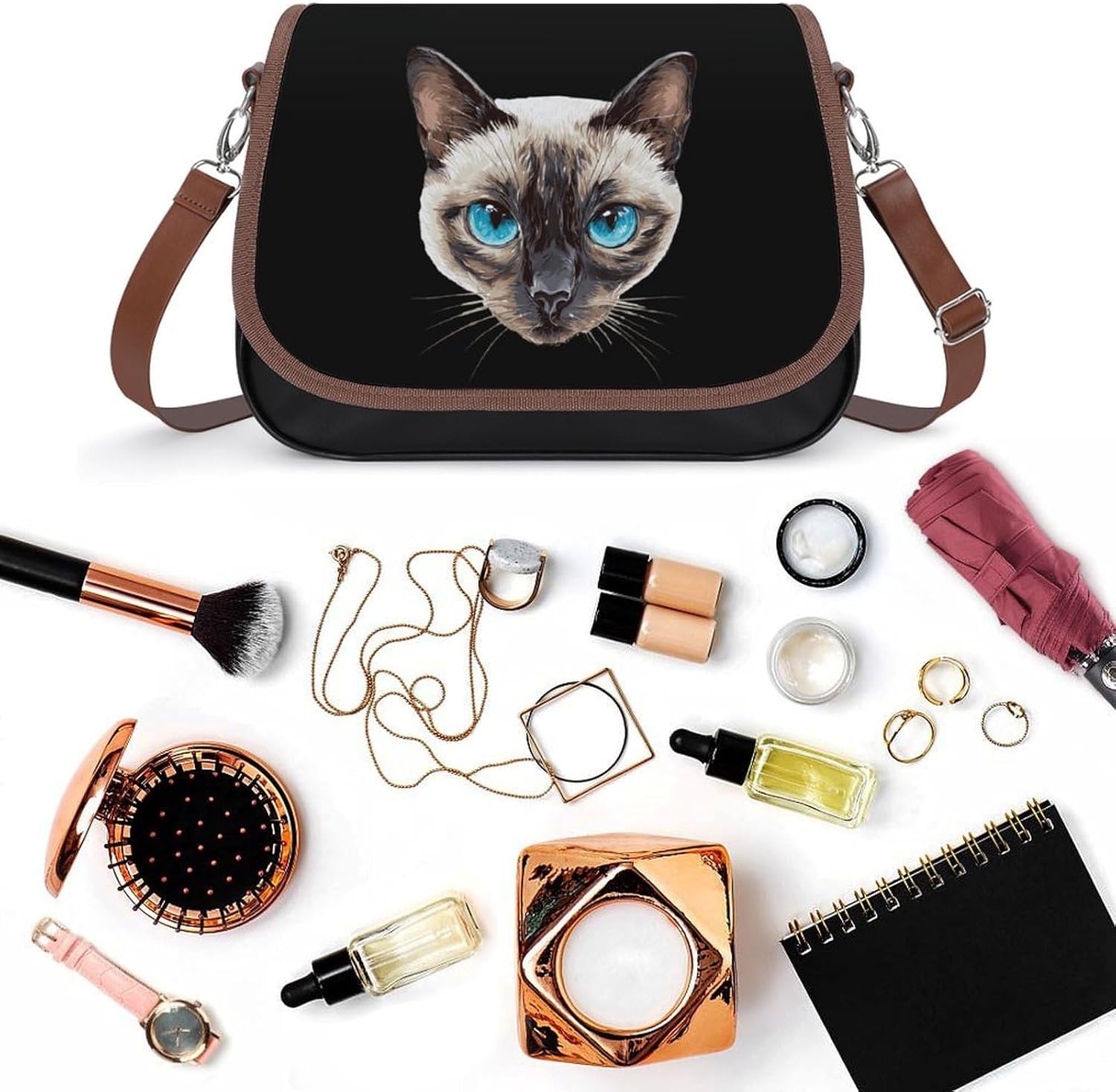 Siamese Cat Women Crossbody Purse Leather Messenger Bag Handbags Shoulder Strap Bags
