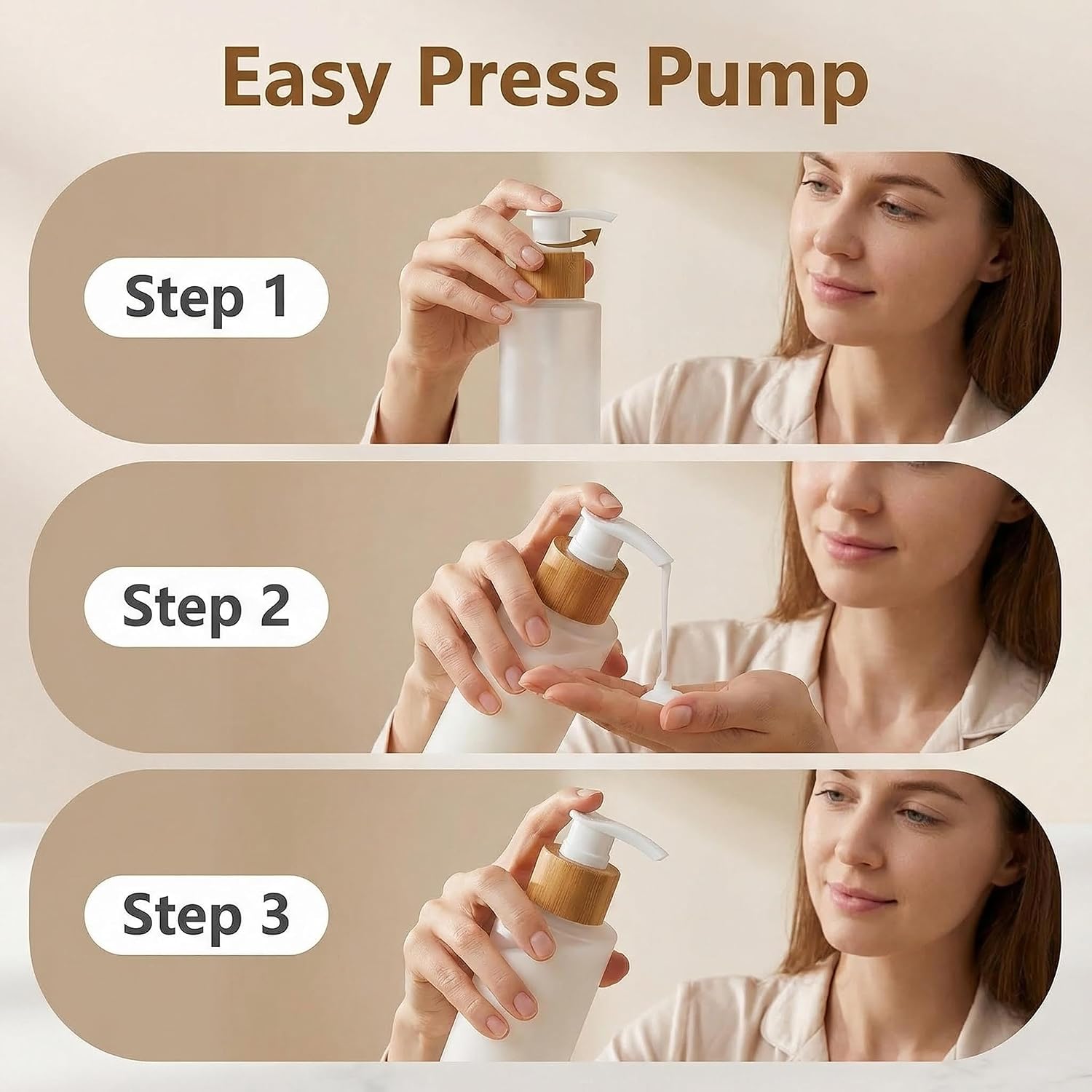 1 PC 150ml/5oz Glass Lotion Bottles with Bamboo Pump Dispenser Refillable Pump Bottle Dispenser Soap Dispenser Jar Cosmetic Container Toiletries Bottle for Moisturizer Cream Liquids Essential Oil