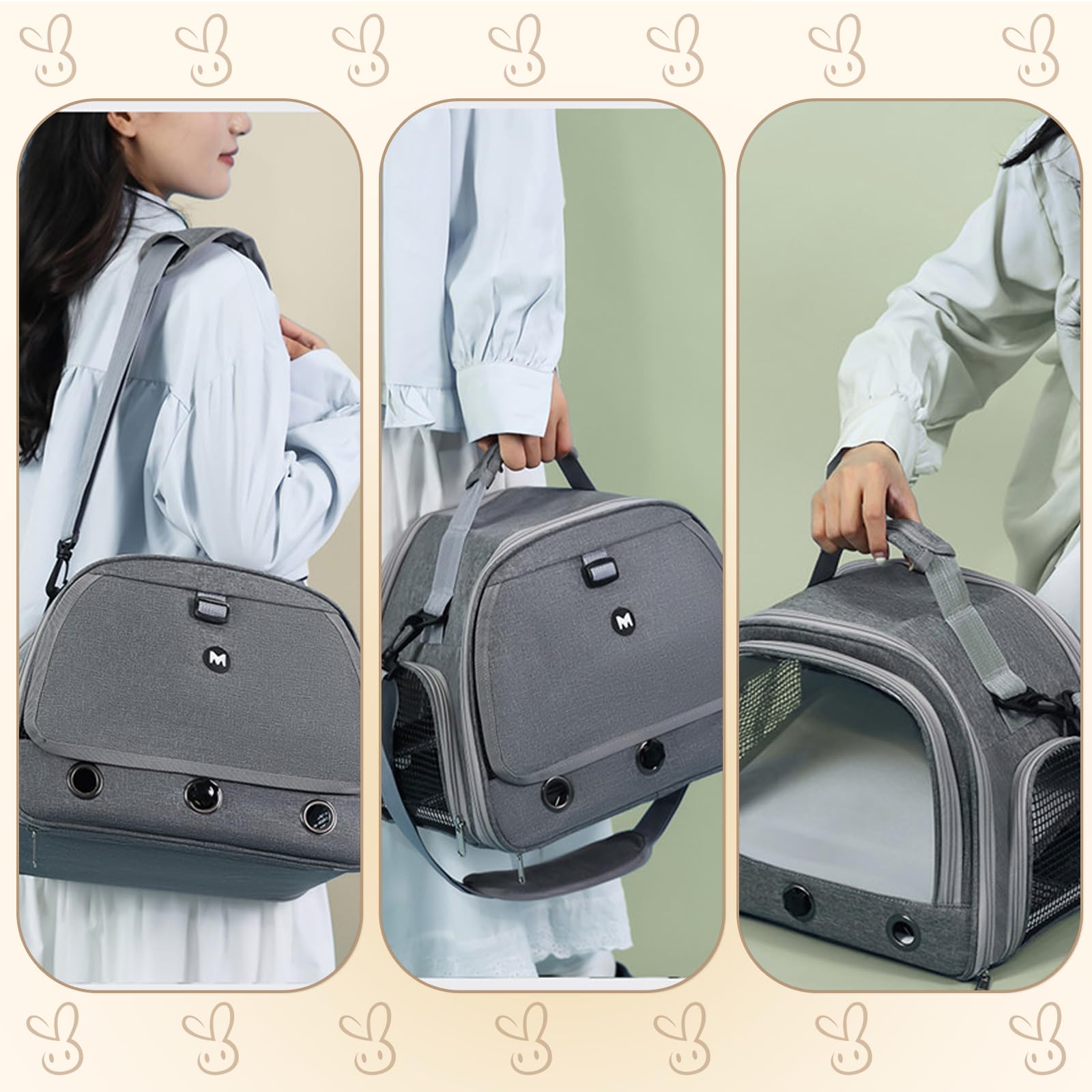 Sac de Transport pour Petits Animaux, 35 * 25 * 23Cm Sac De Voyage pour Animal Domestique,Cage De Transport Portable pour Petit Oiseau,Rats,Cochons d'Inde,Chinchillas,Hamster,hérisso,Gris