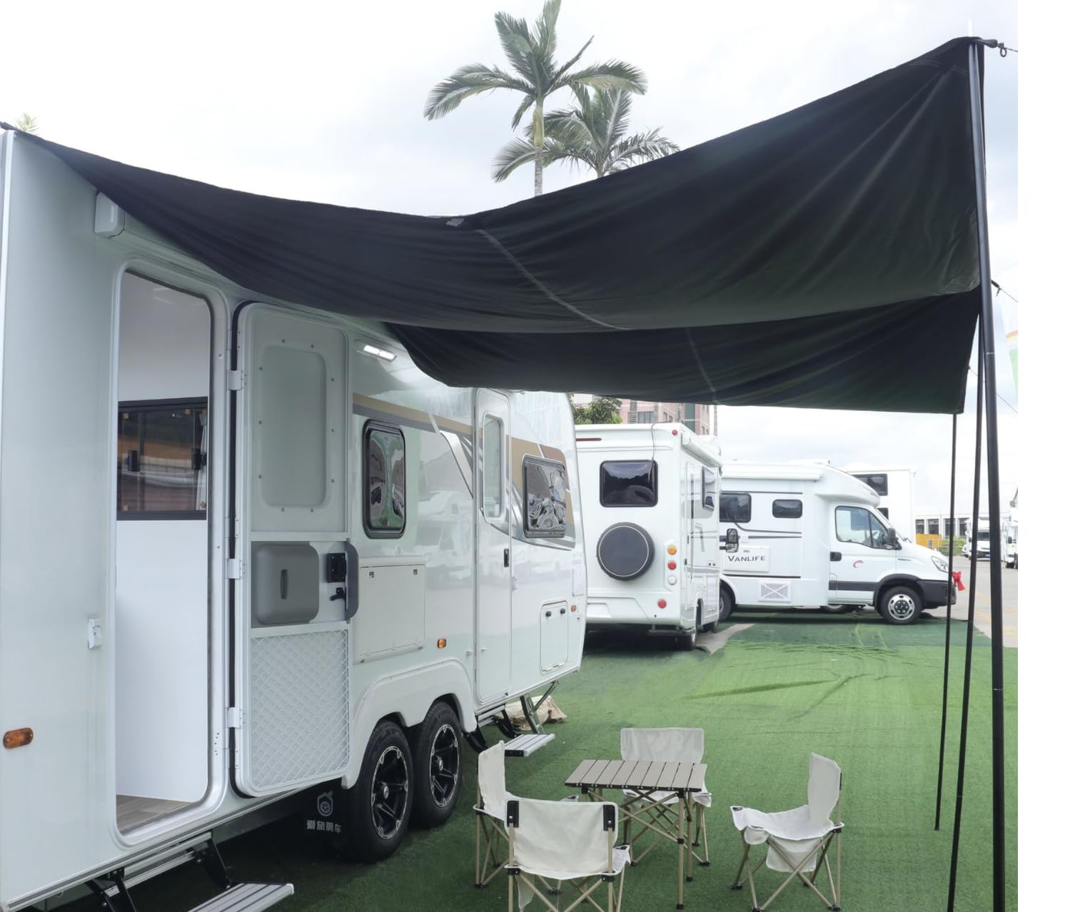 SUPAREE Tendalino Camper Parasole Van Tenda da Sole per Roulotte 3 Binari Tubazioni Protezione UV Impermeabile 3.5 x 2.4m