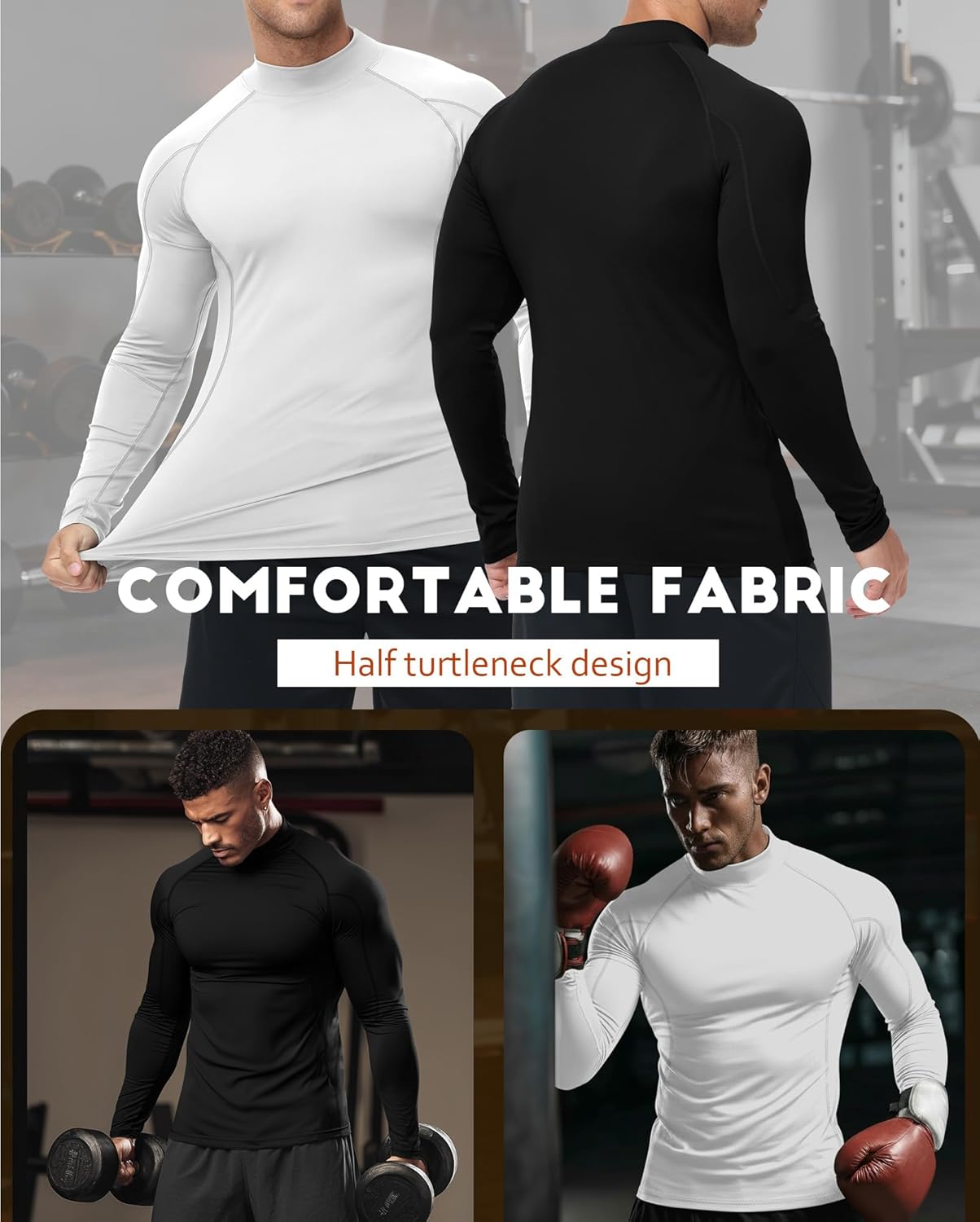 4 Pack Men's Compression Shirts Mock Neck Long Sleeve Workout Turtleneck Raglan Athletic Slim Fit Base Layer Tops - Image 5