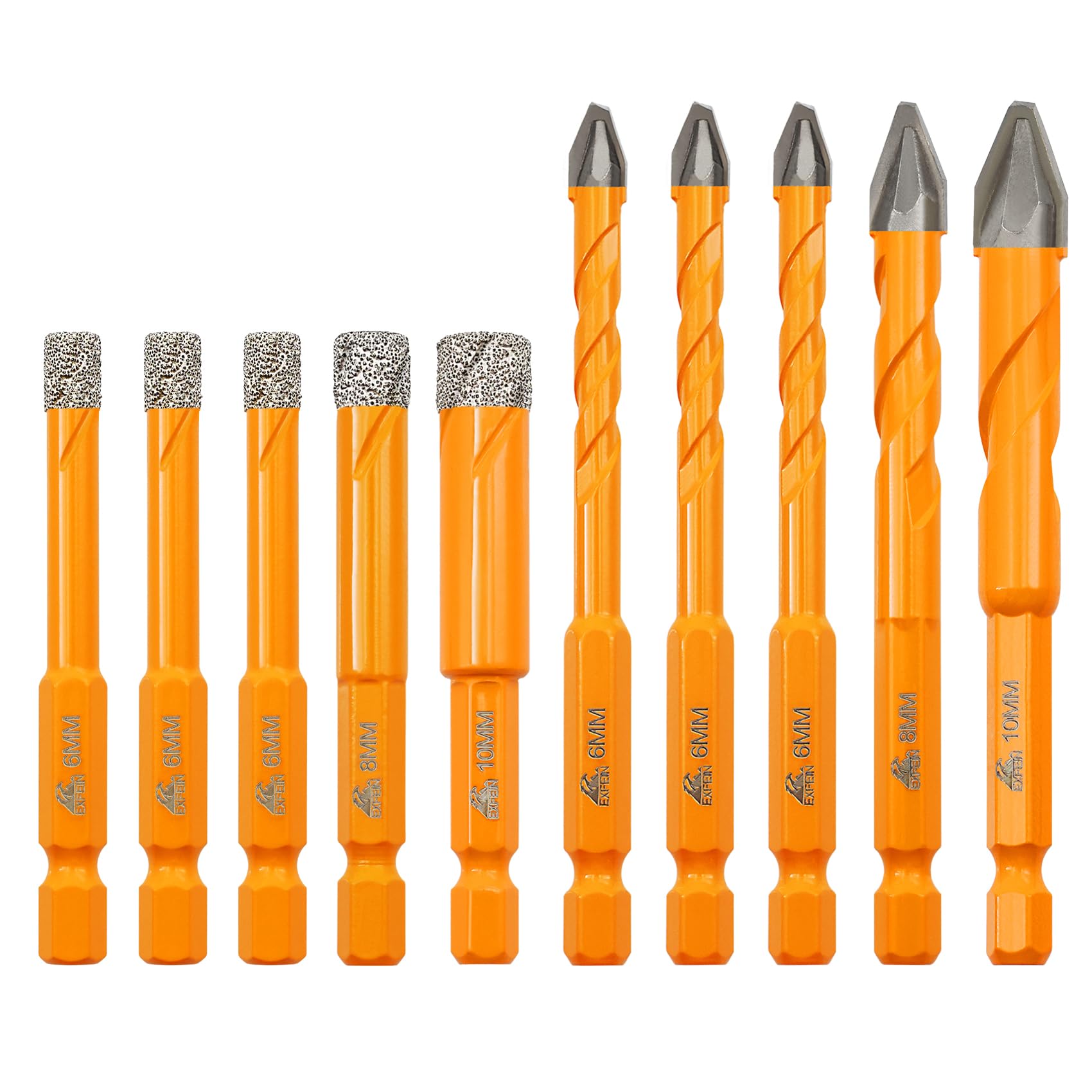 EXFEIN Diamond Tile Drill Bits and Carbide Masonry Drill Bits 10pcs/set