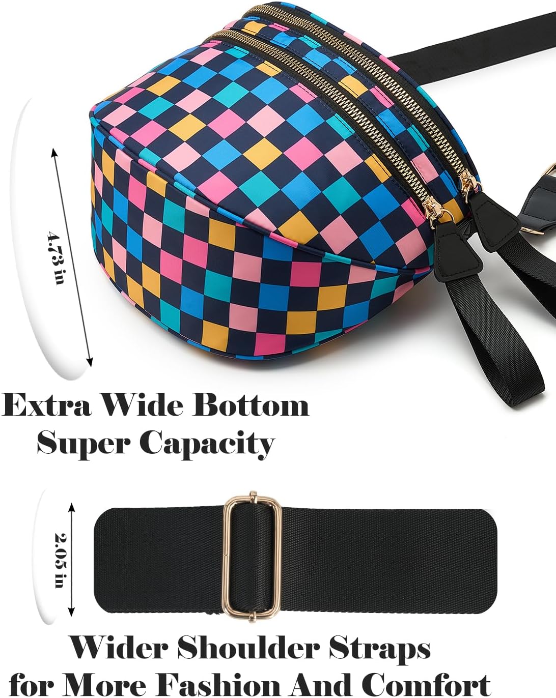 Black and White Checkered Crossbody Bag Bum Bag for Women,Spacious Checkered Purse Fanny Packs Belt Bag - Image 5