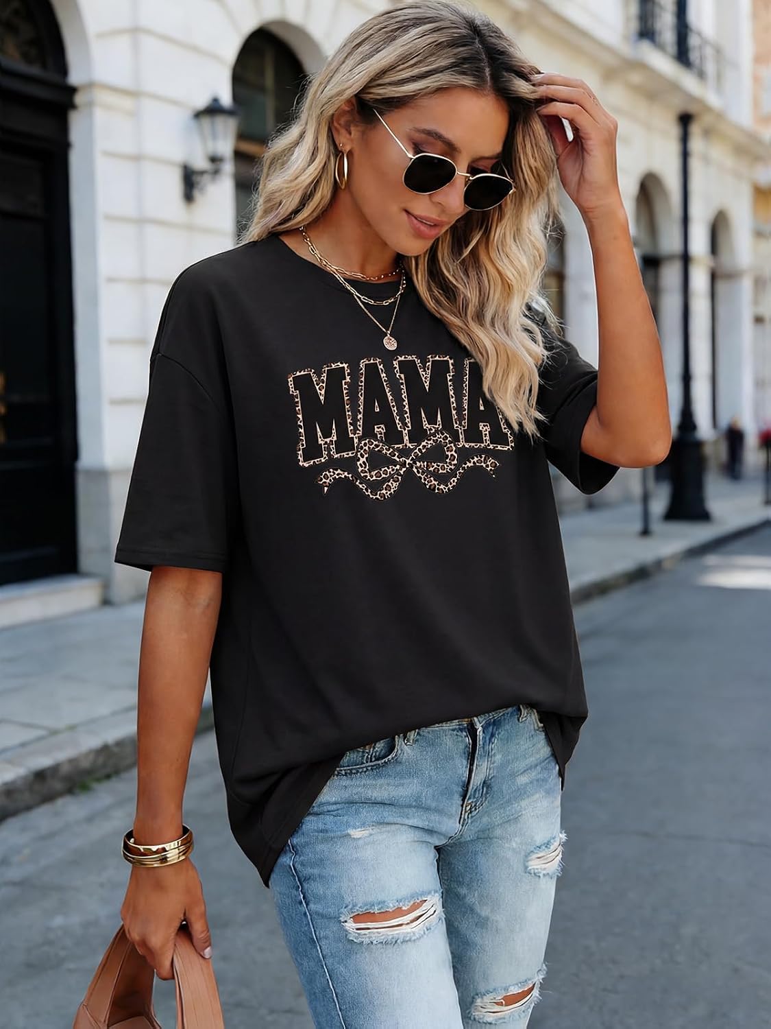 Mama Shirt for Women Oversized Letter Print Mom Life Graphic Tees image 5