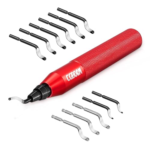 CGBOOM Herramienta de desbarbado con 10 cuchillas HSS (acero) adicionales en 3 modos y 1 mango de aluminio, funciona en metal, plástico, resina,