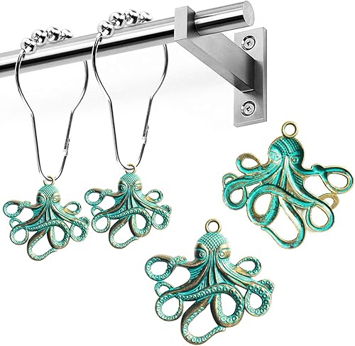Miniatura 5 de Juego de 12 ganchos decorativos de acero inoxidable para cortina de ducha de pulpo, para el hogar, baño