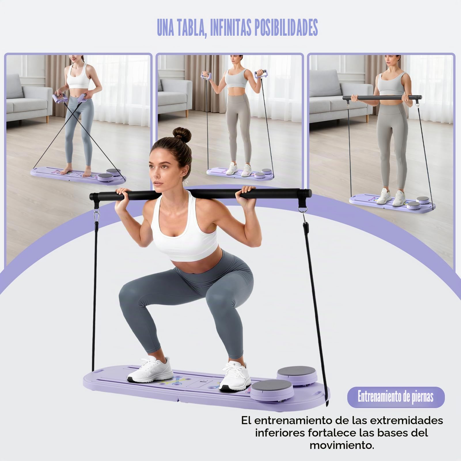 Pilates Board - Pilates Reformer Set, 6 en 1 Pilates Boards para el entrenamiento en casa, máquina reformadora de pilates portátil y plegable, tabla de pilates multifuncional para mujeres