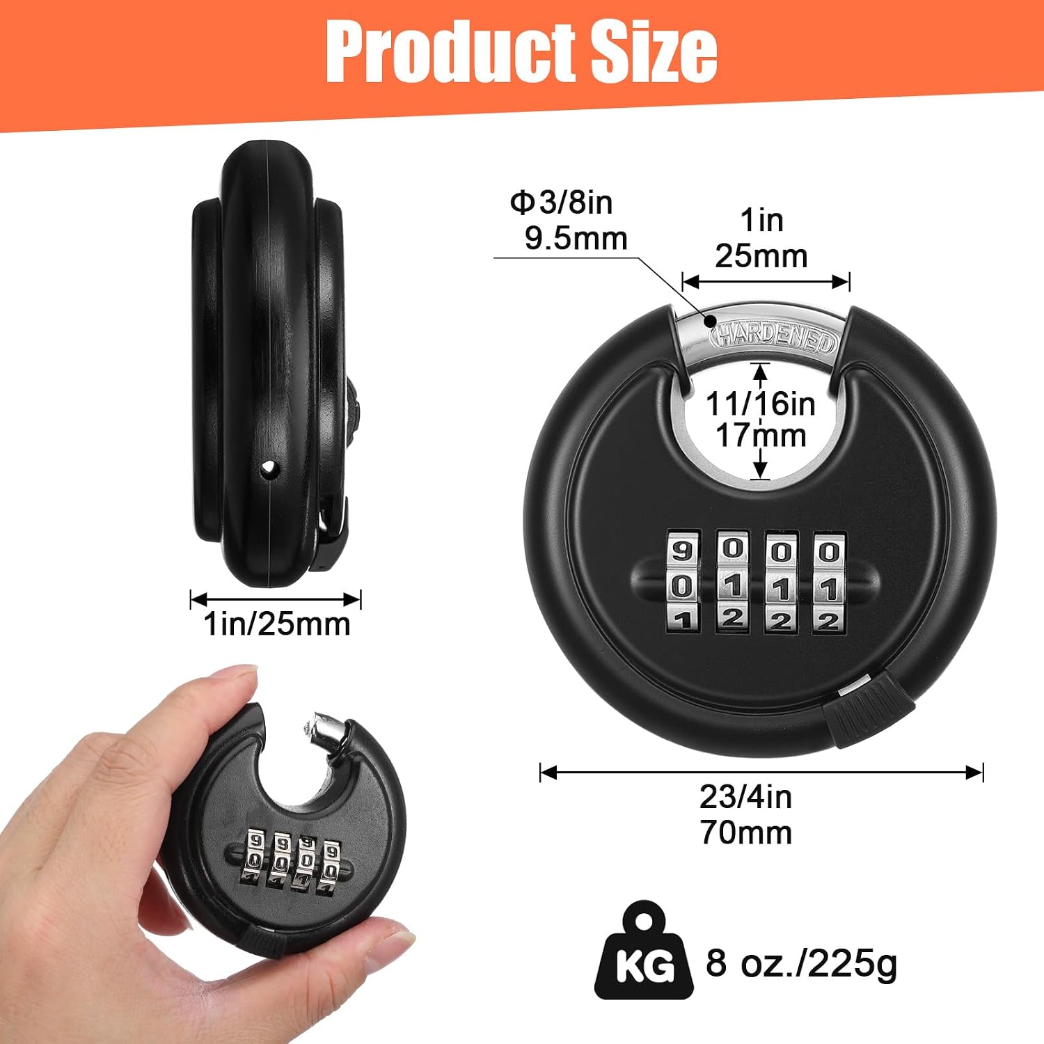 3 Pack 4 Digit Combination Lock Heavy Duty Combo Lock with 3/8 Inch Hardened Steel Shackle Weatherproof Zinc Alloy Disc Padlock for Storage Unit, Shed, Gate, Fence