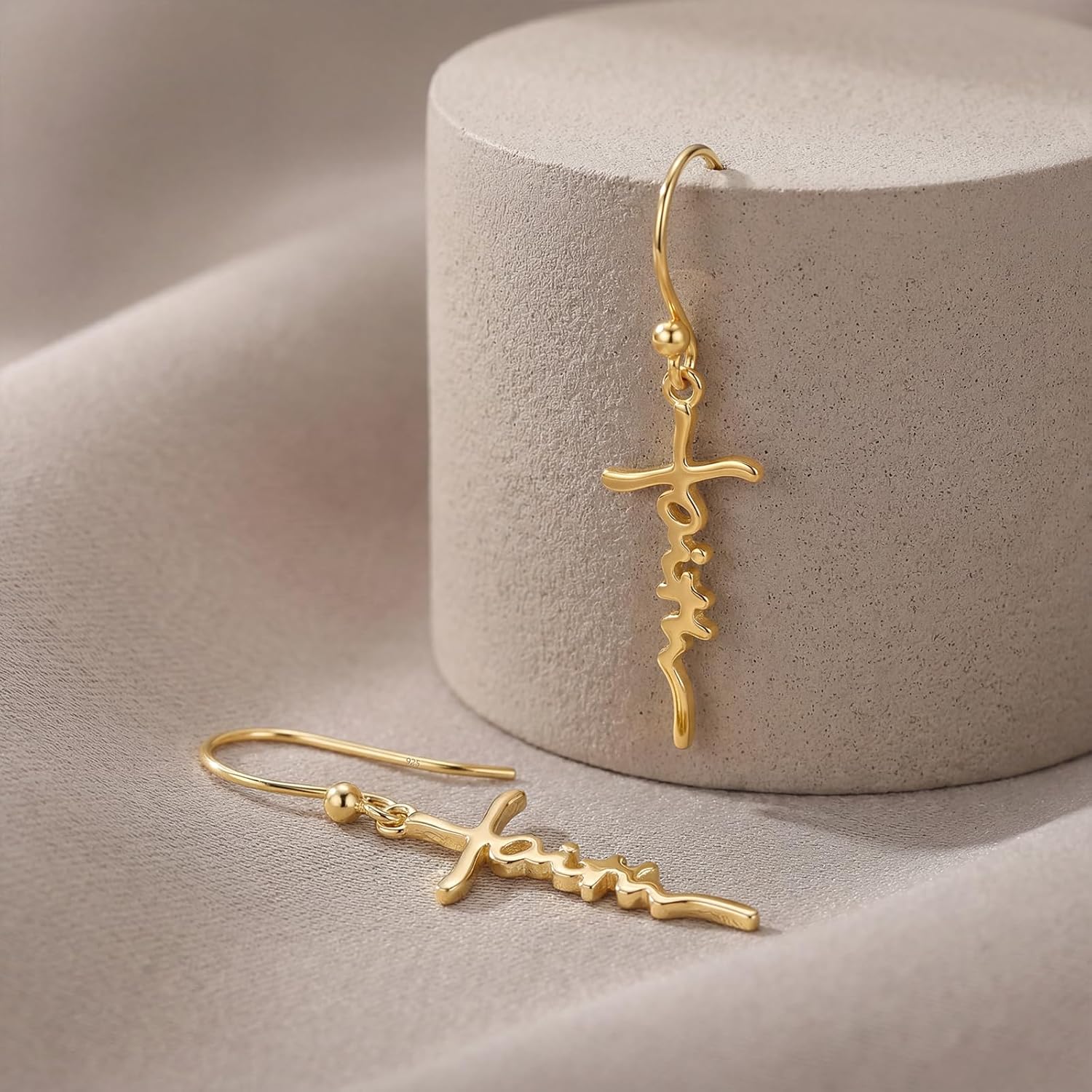 Cross Earrings for Women 14K Gold Plated 925 Sterling Silver Faith Cross Drop Dangle Earrings Christian Religious Jewelry Gifts for Her Mom Wife Birthday