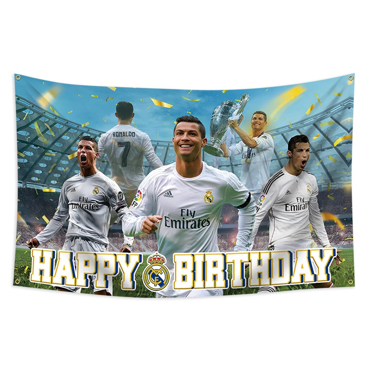 Konern 3x5ft Soccer Birthday Party Backdrop Ronaldo Tapestry for Soccer Photo Background Birthday Party Supplies Football Photo Booth Props Boys Kids, Blue