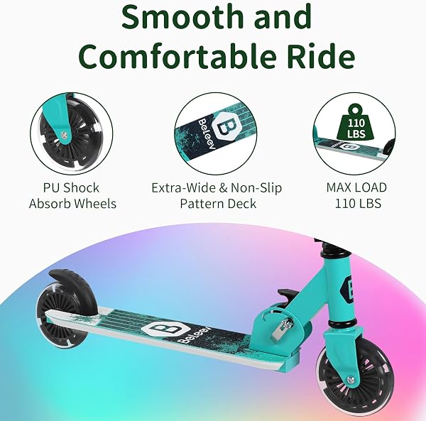 BELEEV V2 Trottinette pour Enfants 3 à 12 Ans, Trottinette Pliable à 2 Roues LED Roues Lumineuses, Stem, Deck, 3 Réglables en Hauteur, Trottinette pour Filles et Garçons, Scooter - 5