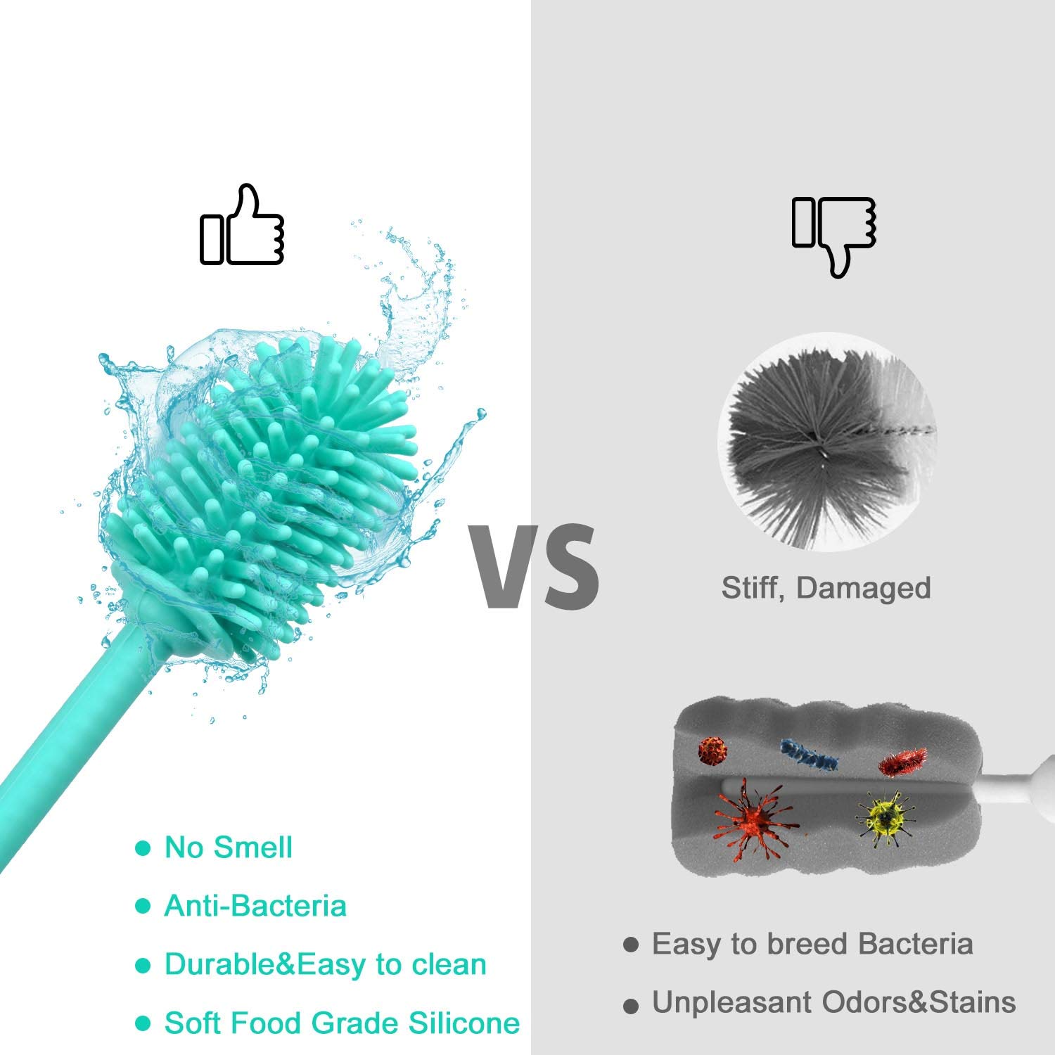 XIZONLIN Spazzola in silicone per la pulizia di bottiglie d'acqua, con manico lungo, per thermos, vaso, tazza di vetro, bottiglie sportive e vari contenitori