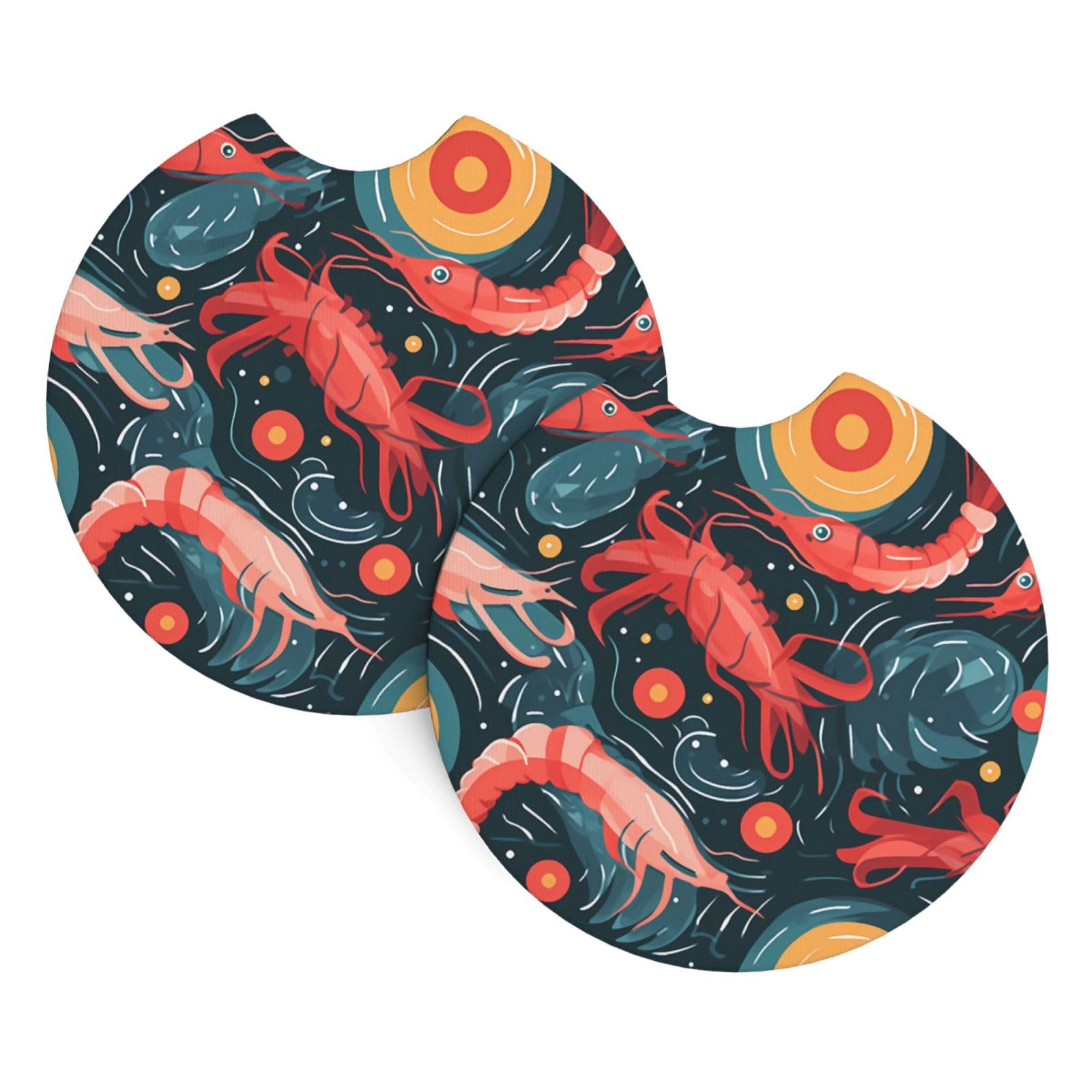 Glutton Shrimps Printed Two Sets of Anti Slip and Waterproof Beverage mats for General Purpose car Coasters