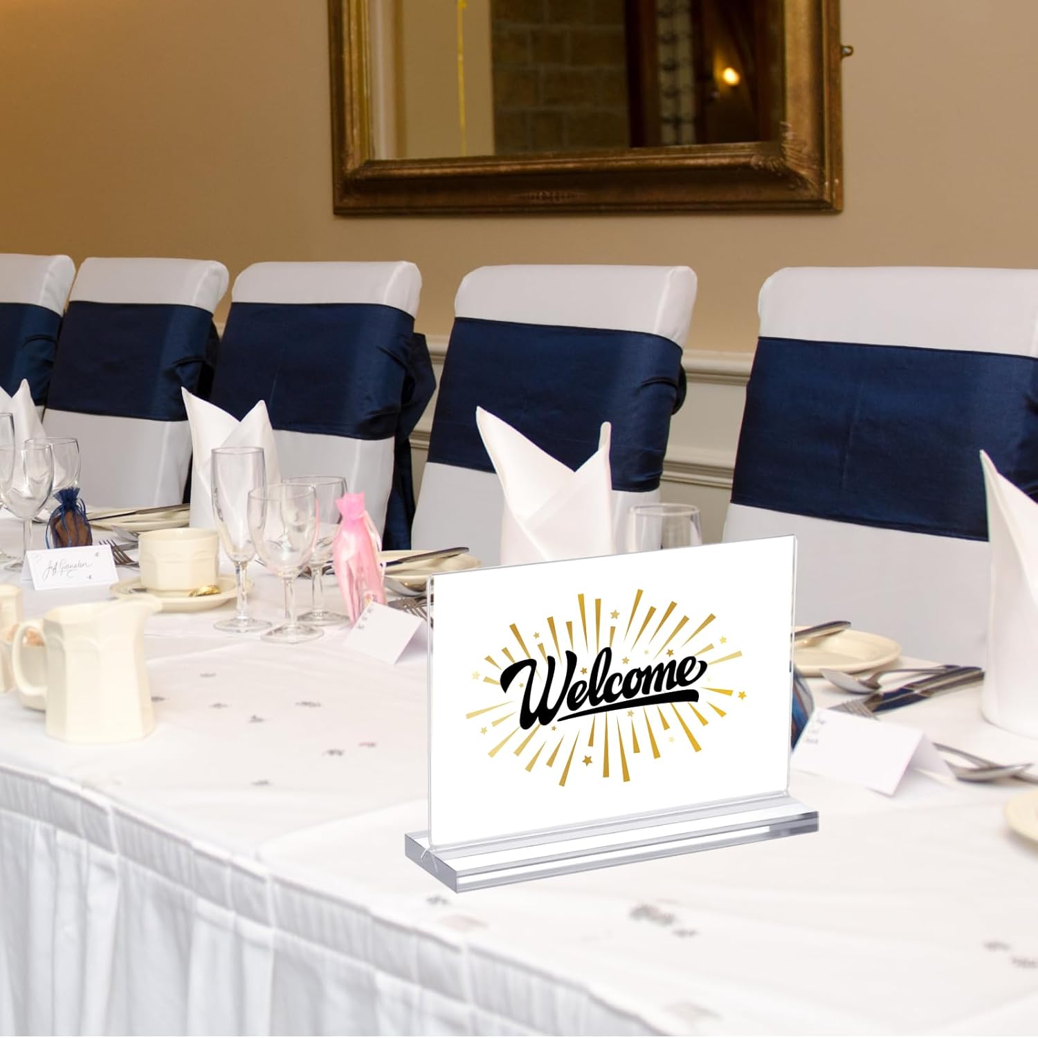 4 Pack 11 x 17 Inches Acrylic Sign Holder Horizontal Clear T Shaped Sign Holder Table Photo Menu Display Stand Double Sided Picture Flyer Sign Holder for Office Restaurant Store (4, 11 x 17 Inches)