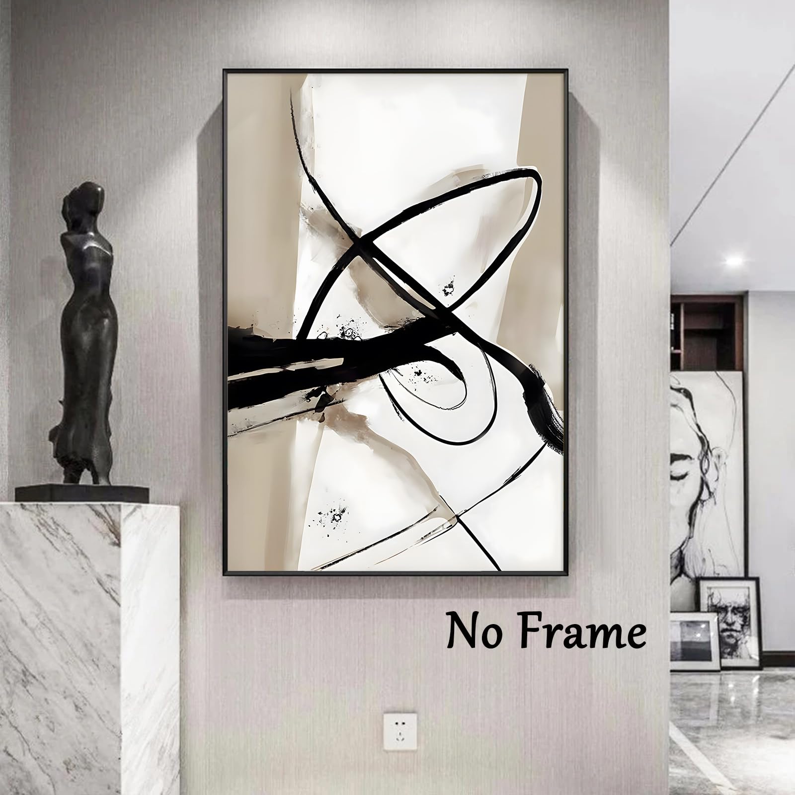 Black And Beige Abstract Canvas Wall Art, Neutral Abstract Prints, Minimalist Painting, Brown Black And Beige Picture - Image 3
