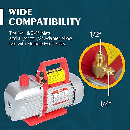 Miniatura 3 de Kozyvacu Bomba de vacío HVAC de doble etapa, 5.0 CFM, ideal para herramientas de reparación de CA, bomba de vacío de CA para automóvil, kit de bomba