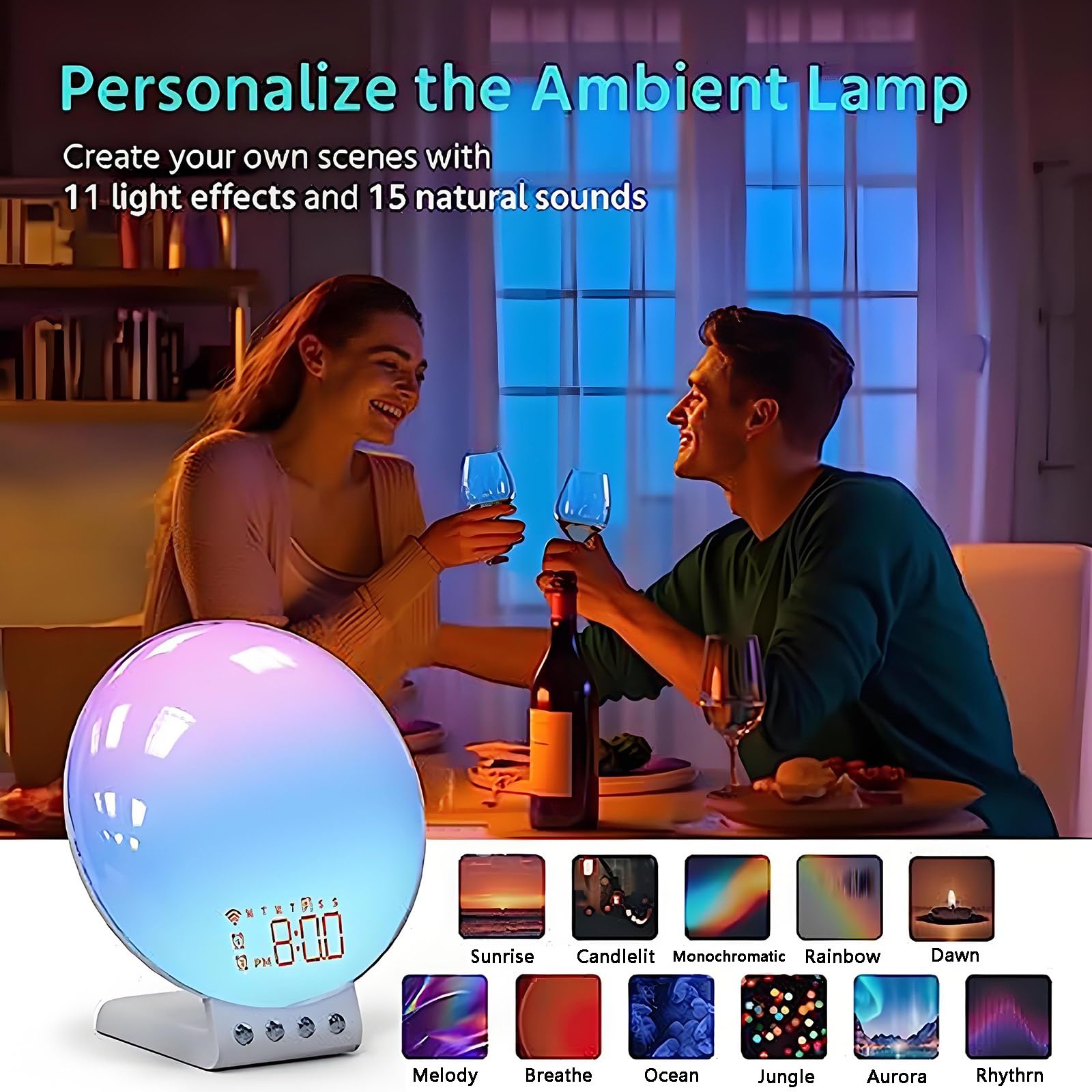 Sveglia Colorata con Luce Dell'alba, Macchina per Suoni del Sonno a Rumore Bianco con Aiuto al Sonno, Doppio Allarme, Snooze, Lampada da Lettura per Bambini, Dormitori Pesanti