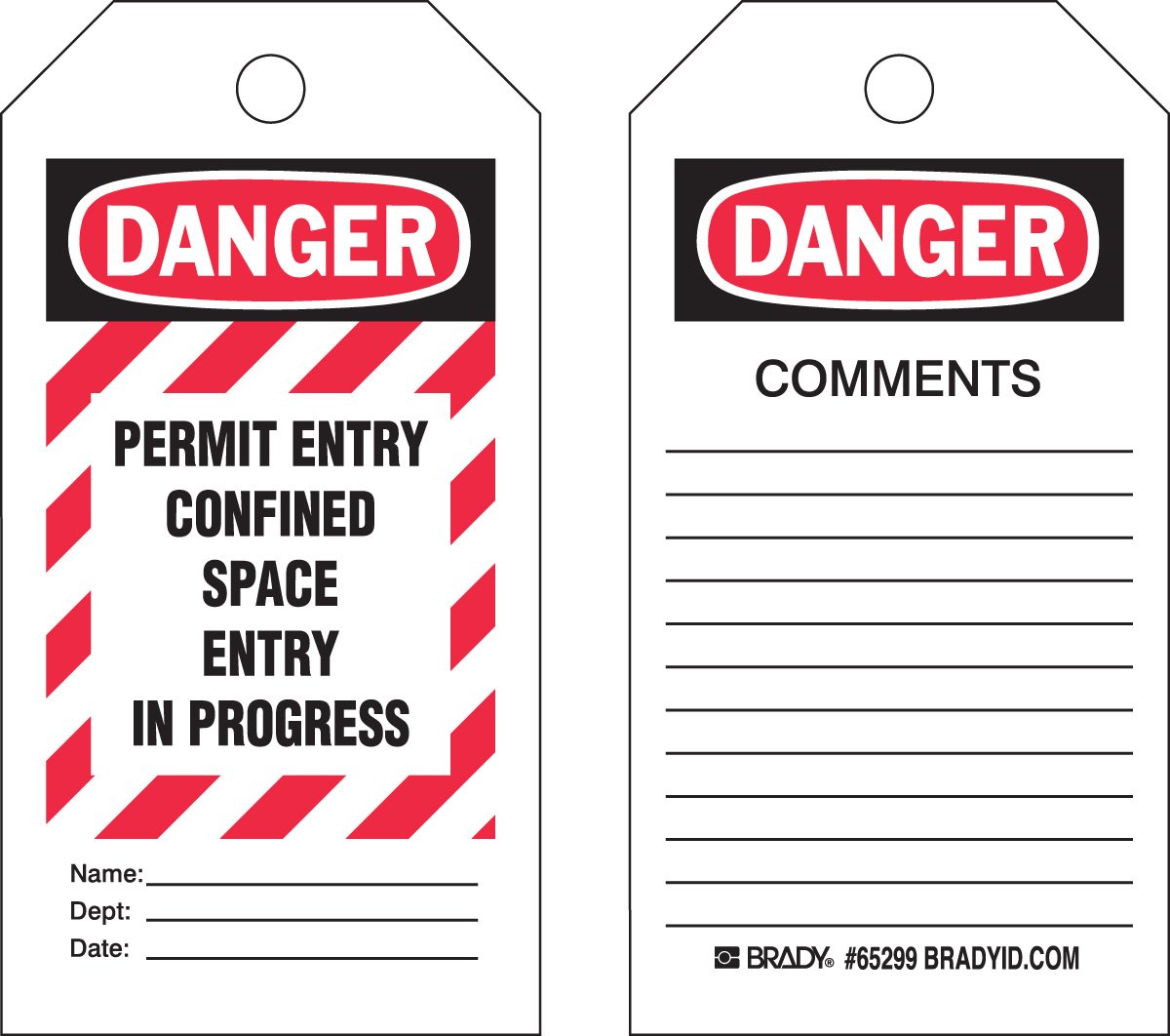 Brady 65270 5 3/4" Height x 3" Width, Economy Polyester (B-851), Black/Red on White Confined Space Tags (25 Tags)