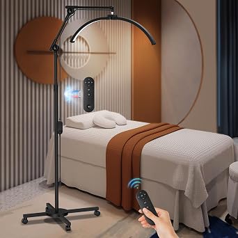 CGBE Height-Adjustable Lash Light for Eyelash Esthetician lamp with Rolling Base for Facial for Professional Esthetician - Half-Moon Folding Design Eyelash Light - Black