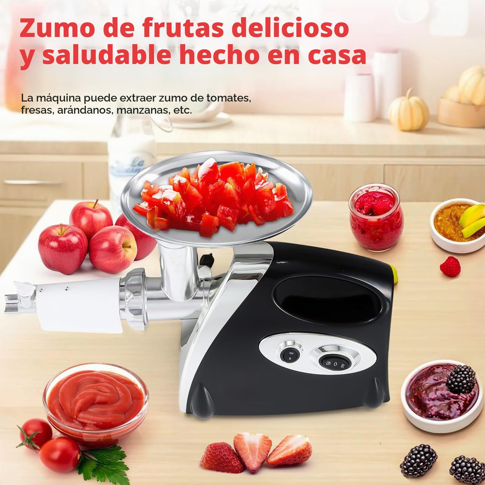 Picadora de carne eléctrica y colador de tomate, embutidora de salchichas 3 en 1 con 3 platos de molienda y kit Kubbe, máquina profesional para hacer salsa de tomate y picadora de carne para cocina