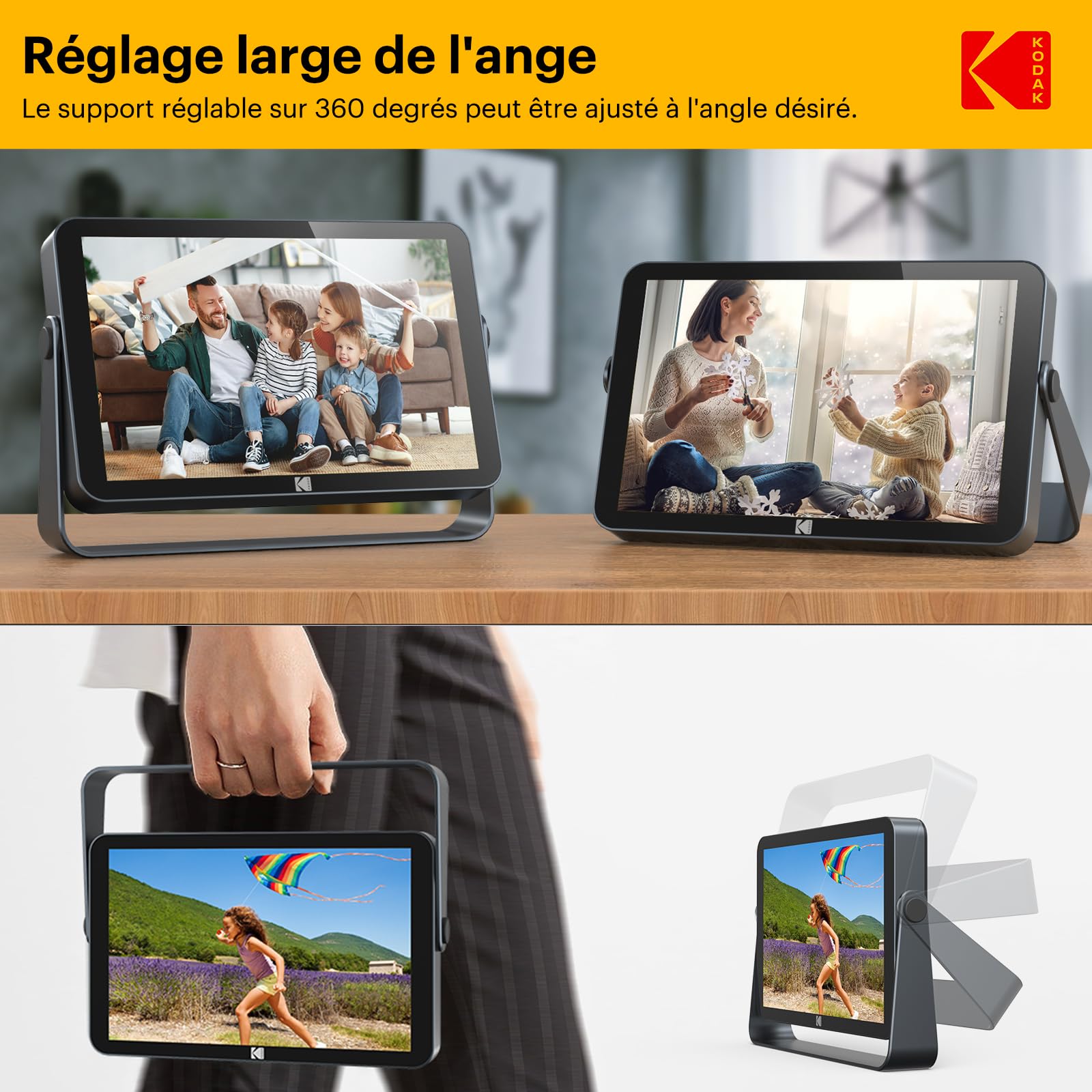 KODAK Cadre Photo Numérique WiFi-10,1 Pouces 1920x1200 IPS HD Écran Tactile, 4000mAh Batterie, 32Go Stockage, Cadre Photo Électronique Permet de Partager des Vidéos/Images, Utilisable sans Fil