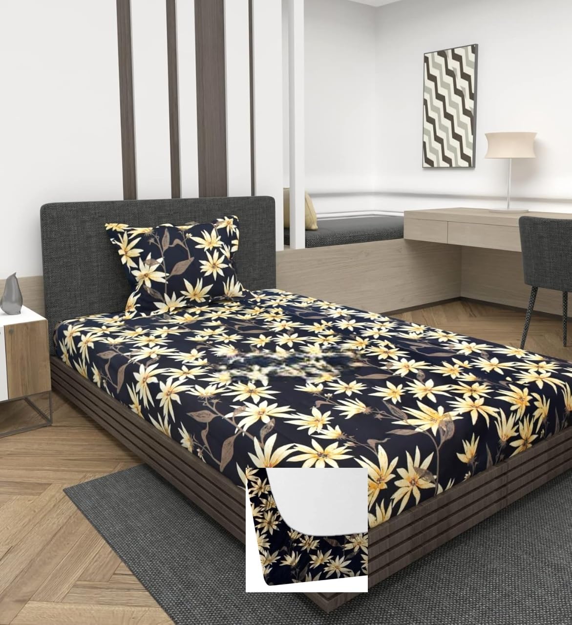 Prime Collection Cotton-Mix Fitted Single Bedsheet with 1 Pillow Cover for Single Bed with All Around Elastic 162 TC Size - 72X36X6 Fit Upto 6 Inches Mattress Color Multicolor 7-picture-43