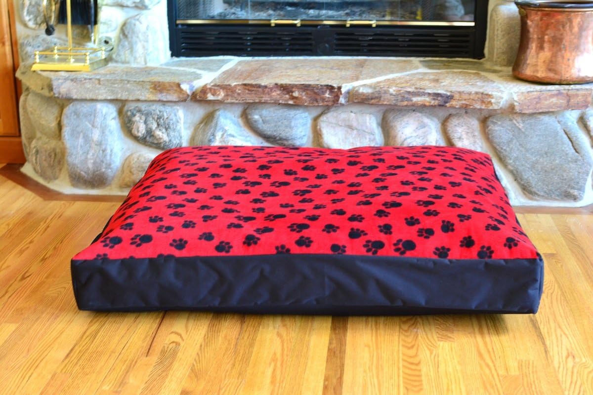 (Cover ONLY) 100% Waterproof Fleece DIY Design-It-Yourself Dog Bed Cover; Made in USA (Medium (30"x24"x4"), Red Paw Fleece w Black)