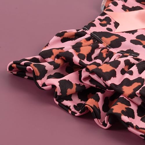 Miniatura 3 de CuteBone - Vestido de terciopelo para perro, falda de leopardo rosa, disfraz de mascota, ropa de gato con lazo, cuerda para el día de San Valentín