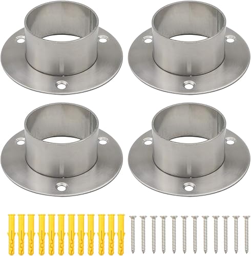 4 soportes de brida de acero inoxidable para barra de armario de diámetro interior de 2 pulgadas (2.008 in) de tubo de acero