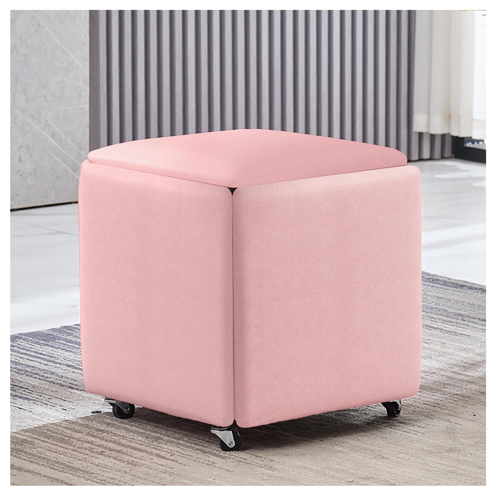 Tabourets empilables 17 pouces et pouf modulable en cuir rose de salon